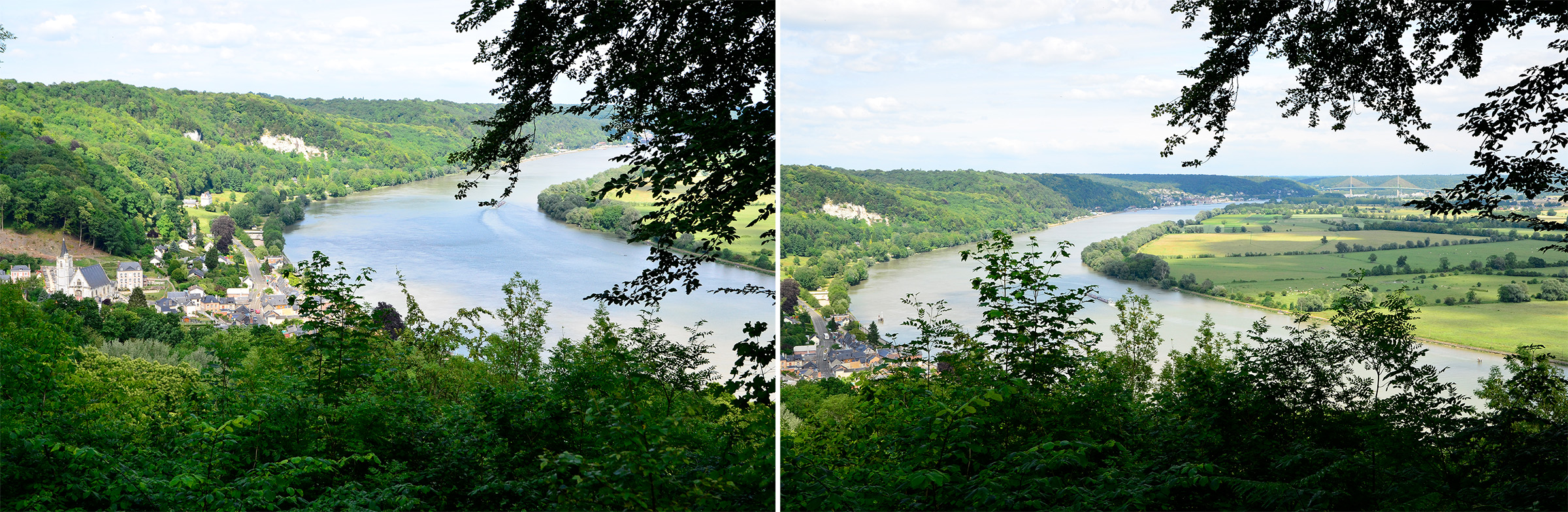 Vue panoramique sur Villequier, la Seine et le pont de Brotonne depuis le belvédère