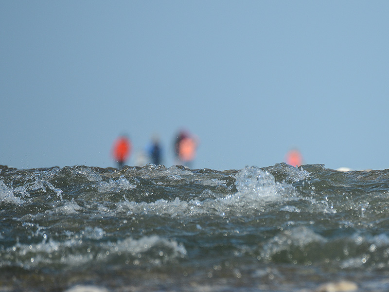 La vague au bord, les voiles au loin